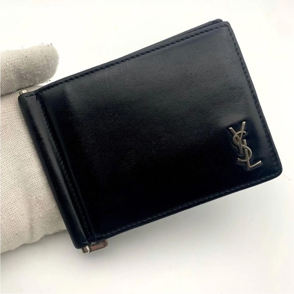 Yves Saint Laurent Black Money Clip with Silver Logo